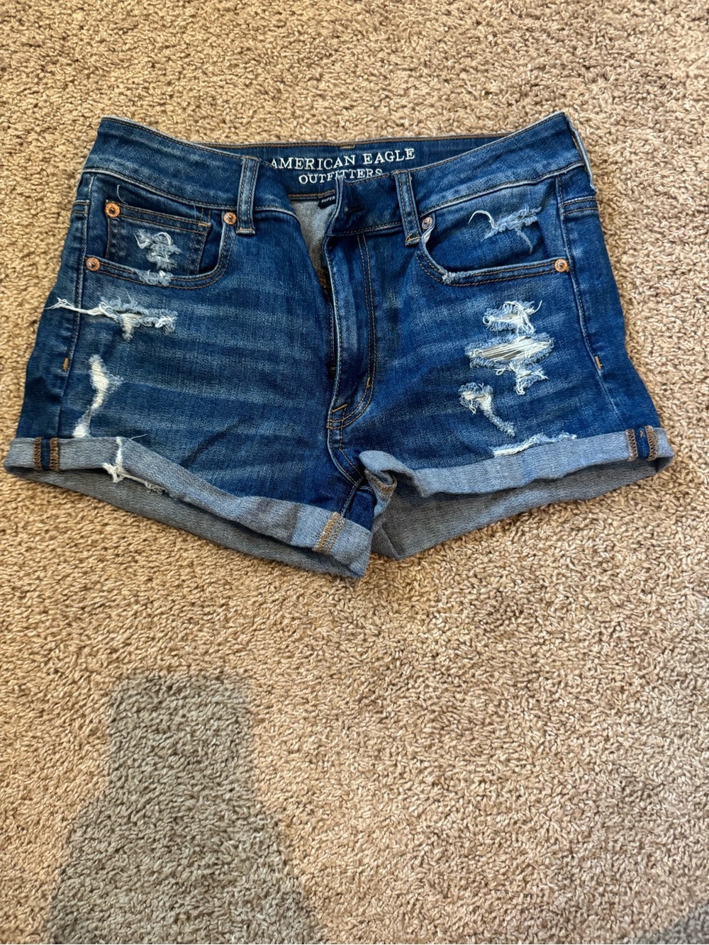 American Eagle Outfitters Distressed Rolled-Hem Denim Shorts - Blue